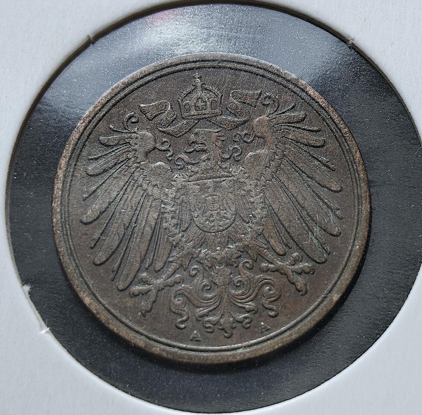 外国优质老铜币银币苏联纪念章，每周六晚九点倒数截拍，满百包邮可寄存，持续收拍 德意志帝国1914年1芬尼A版，属威廉二世时期流通币。正面铸帝国鹰徽，背面标面值与年份，材质为铜。发行时正值一战爆发，后因战争物资紧缺，铜质芬尼逐步被贱金属币取代，见证帝国由盛转衰。