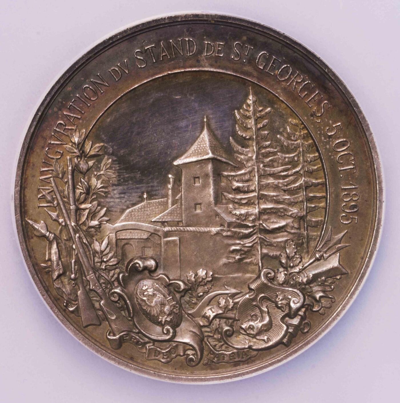 NGC-MS62 1895瑞士日内瓦射击节超大银章 亚军