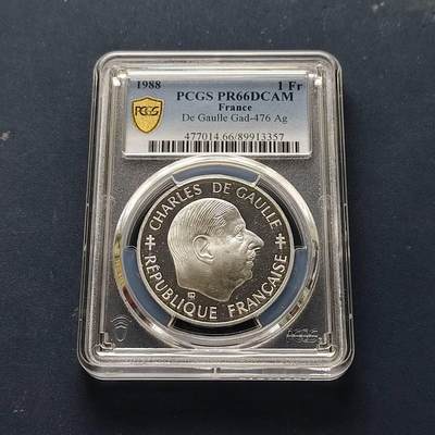 【全场包邮】纯粹捡漏拍509场 - 法国1988年1法郎第五共和国30周年精制纪念银币【37毫米22.2克90%】-PCGS PR66 DCAM