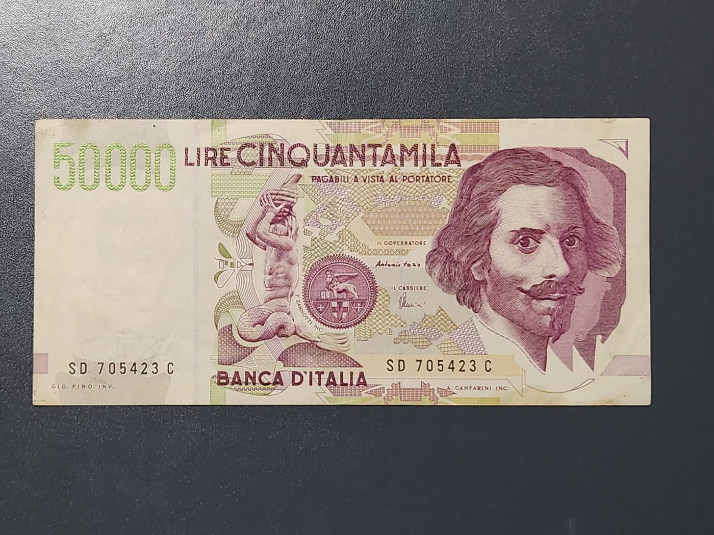 3月6号晚上8点 外国纸币自动截拍第35场 意大利50000 不同签名2 美品