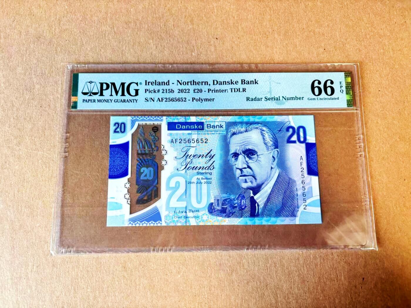  【Blue Auction】世界纸币精拍第791期——18级TOP拍卖/信誉/品质/专业/高效💫 【雷达号无47】北爱尔兰 2022年20镑 PMG66EPQ 