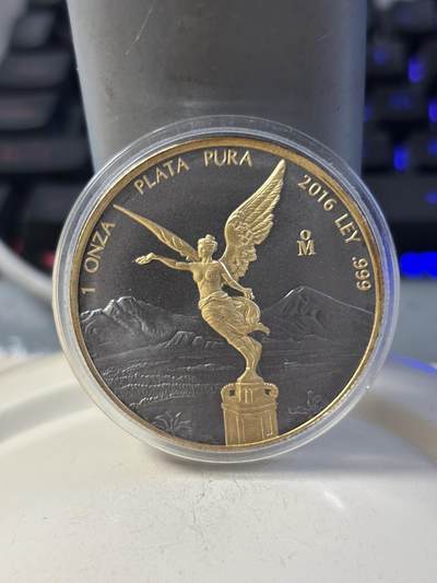 第192期拍卖 - 墨西哥2016年自由女神1盎司镀金钌化纪念银币，999银。