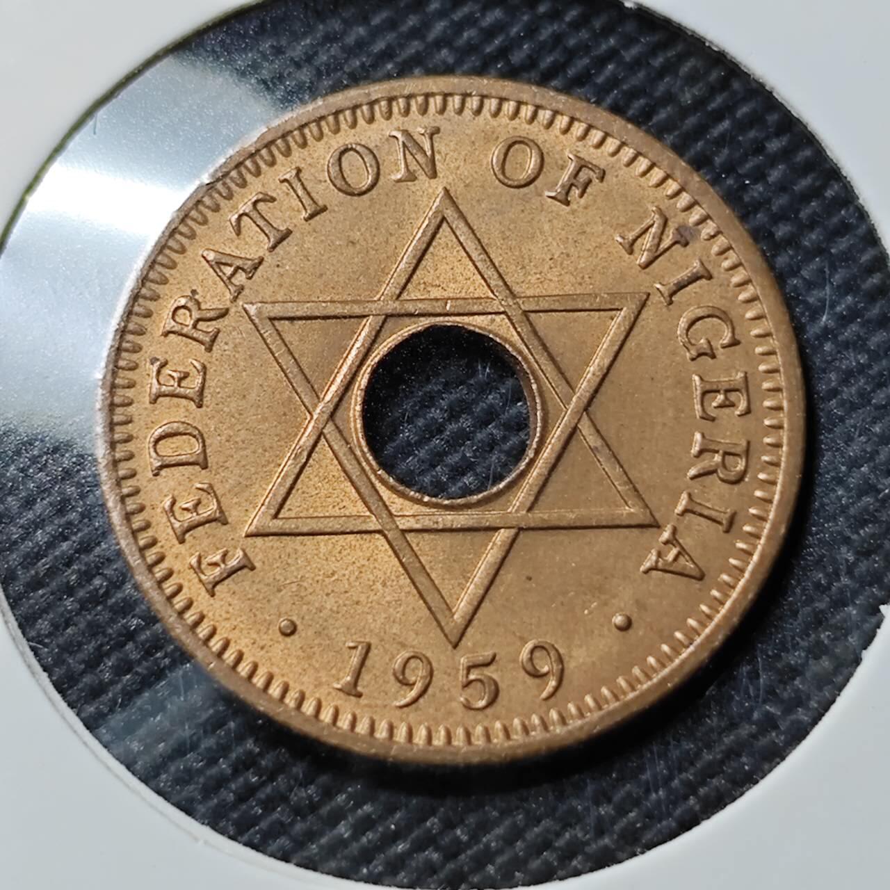 KK钱币收藏小铺   第401期 2月预留时间 周末发货  1959英属尼日利亚0.5便士铜币 好品