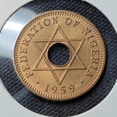 KK钱币收藏小铺   第401期 2月预留时间 周末发货 -  1959英属尼日利亚0.5便士铜币 好品