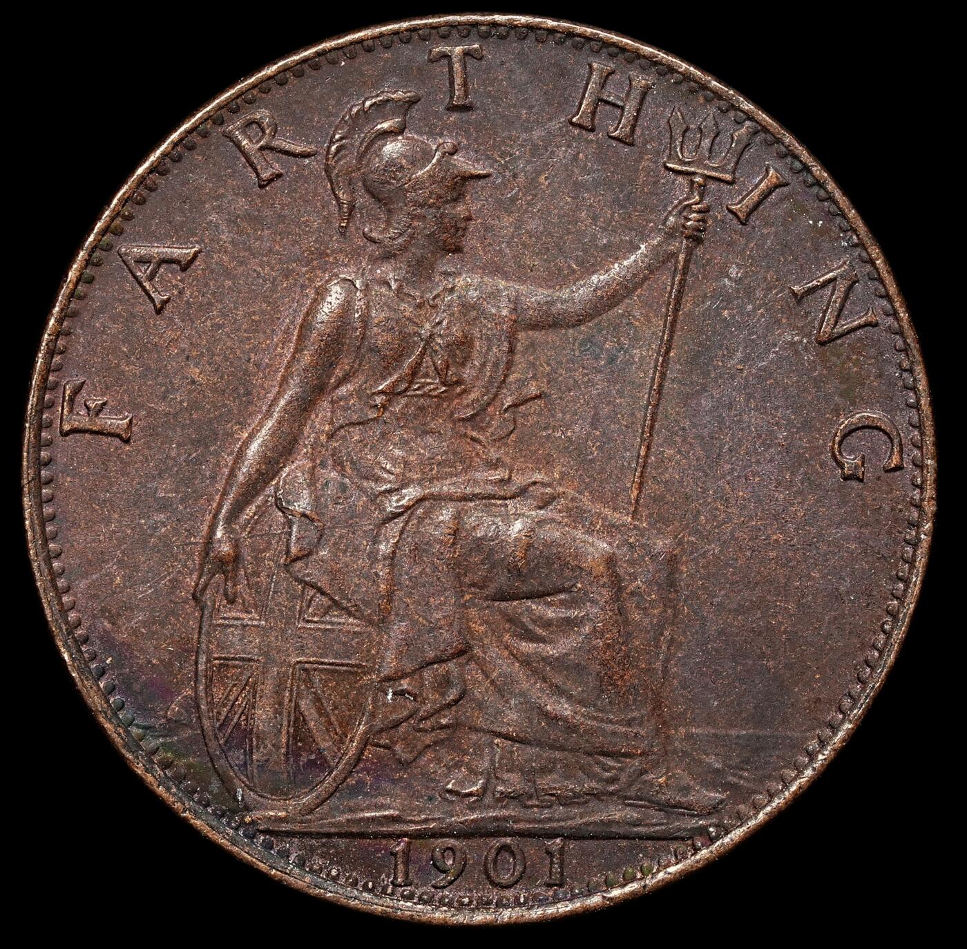 修遠堂世界钱币第106期，请看参拍说明 1901年英国1法新铜币