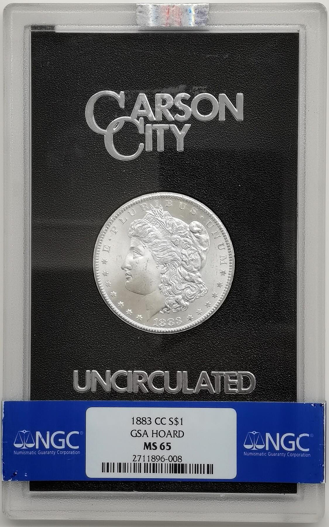 博洋堂世界钱币拍卖第163期（全场包邮） NGC MS65 美国1883 CC 摩根 稀有卡森厂 GSA绝版大封装 高分难得 车轮转光