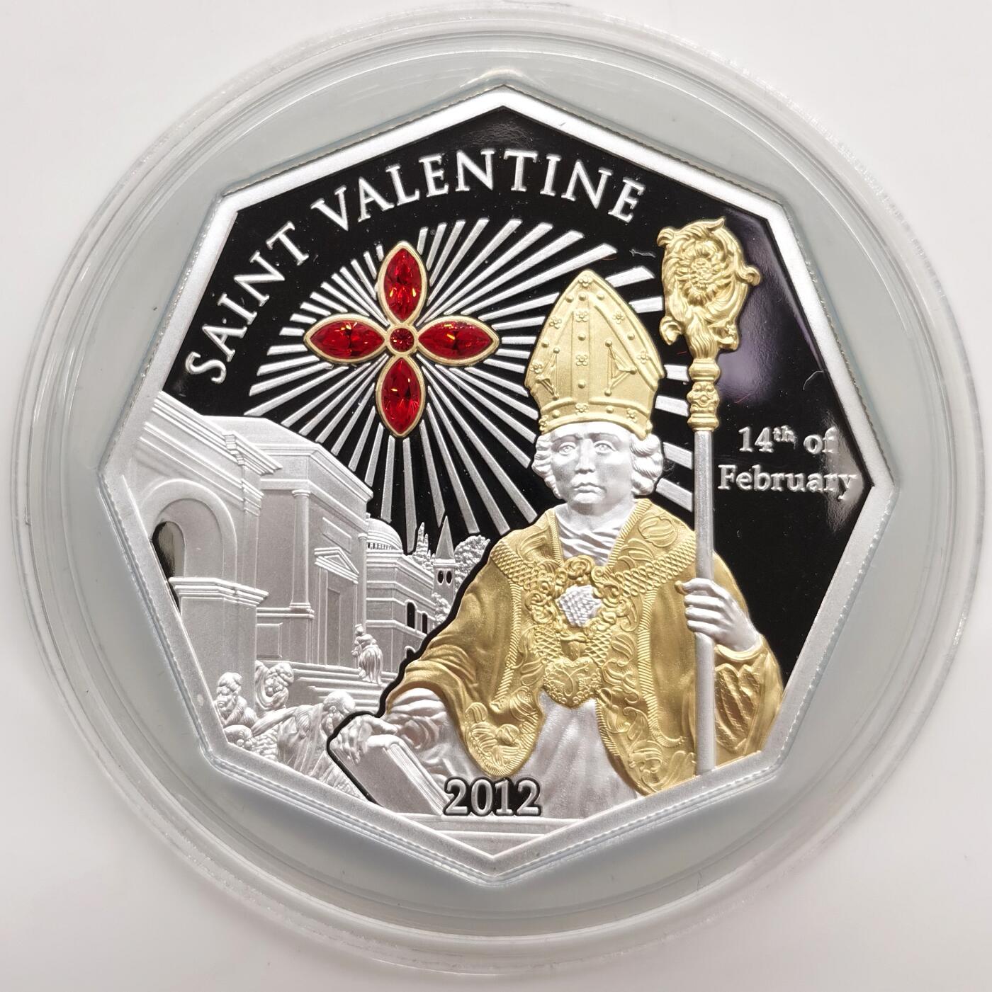 博洋堂世界钱币拍卖第163期（全场包邮） 库克2012年5元镶嵌水晶彩色精制银币 圣瓦伦丁 25克999银 发行量：5000