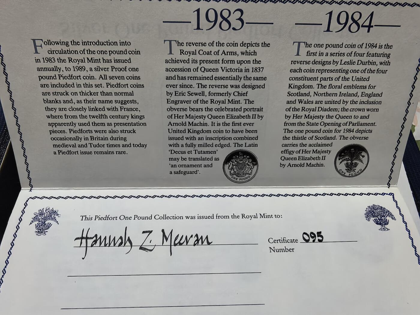 长老汇马年精选第七场拍卖 1983-1989英国1英镑精制加厚银币套装，133克925银，盒证全，500套