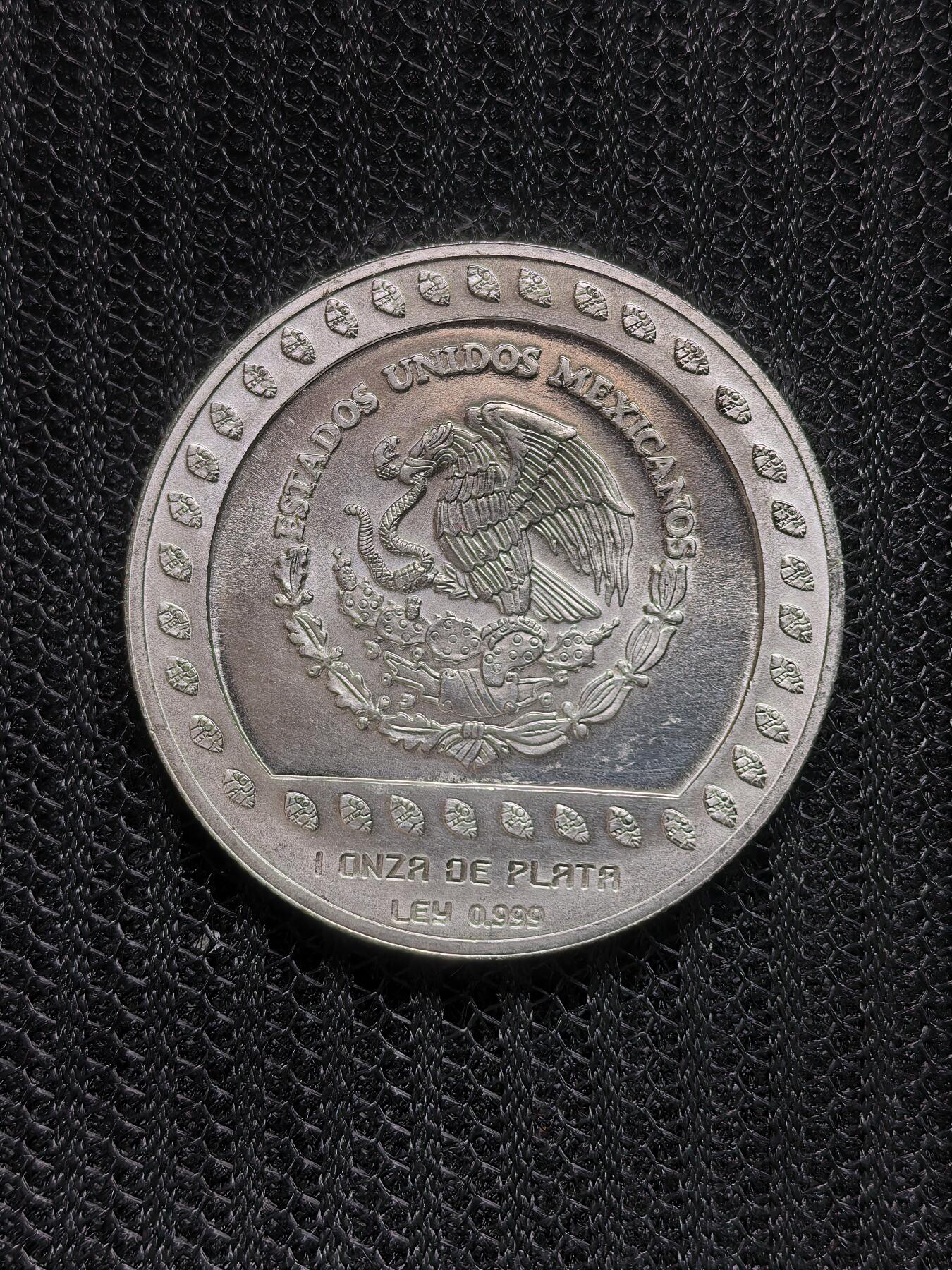 道一币馆币章第一百六十八场 墨西哥1992年美洲历史系列-鹰头武士100比索纪念银币 31.1g 999S