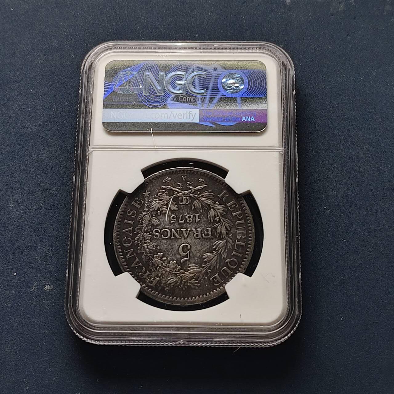 【全场包邮】纯粹捡漏拍509场 法国1875年A厂5法郎大力神银币【37毫米25克90%】-NGC XF DETAILS