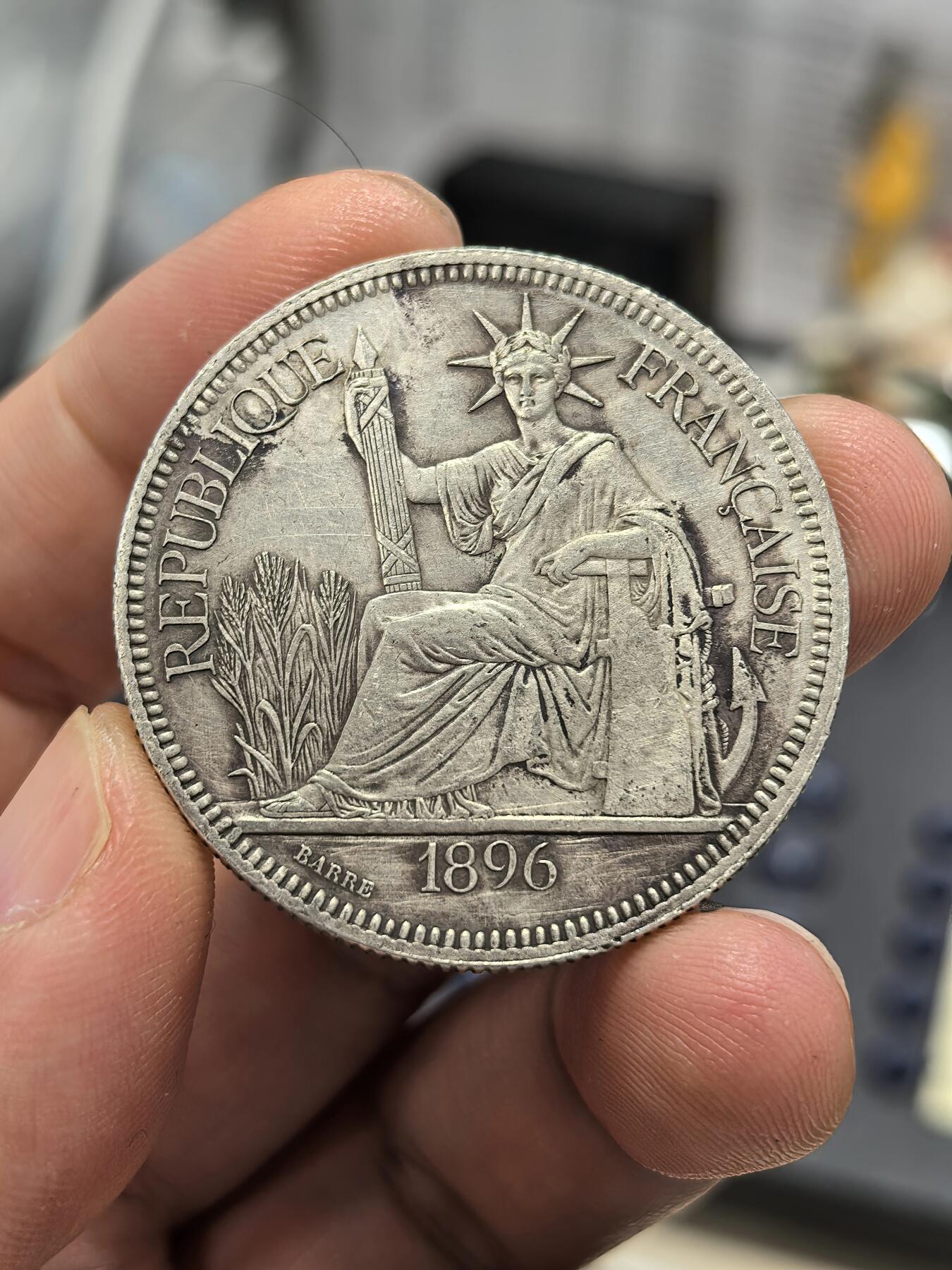 博洋堂世界钱币拍卖第163期（全场包邮） 法属印支1896年坐洋银币，脸部清晰