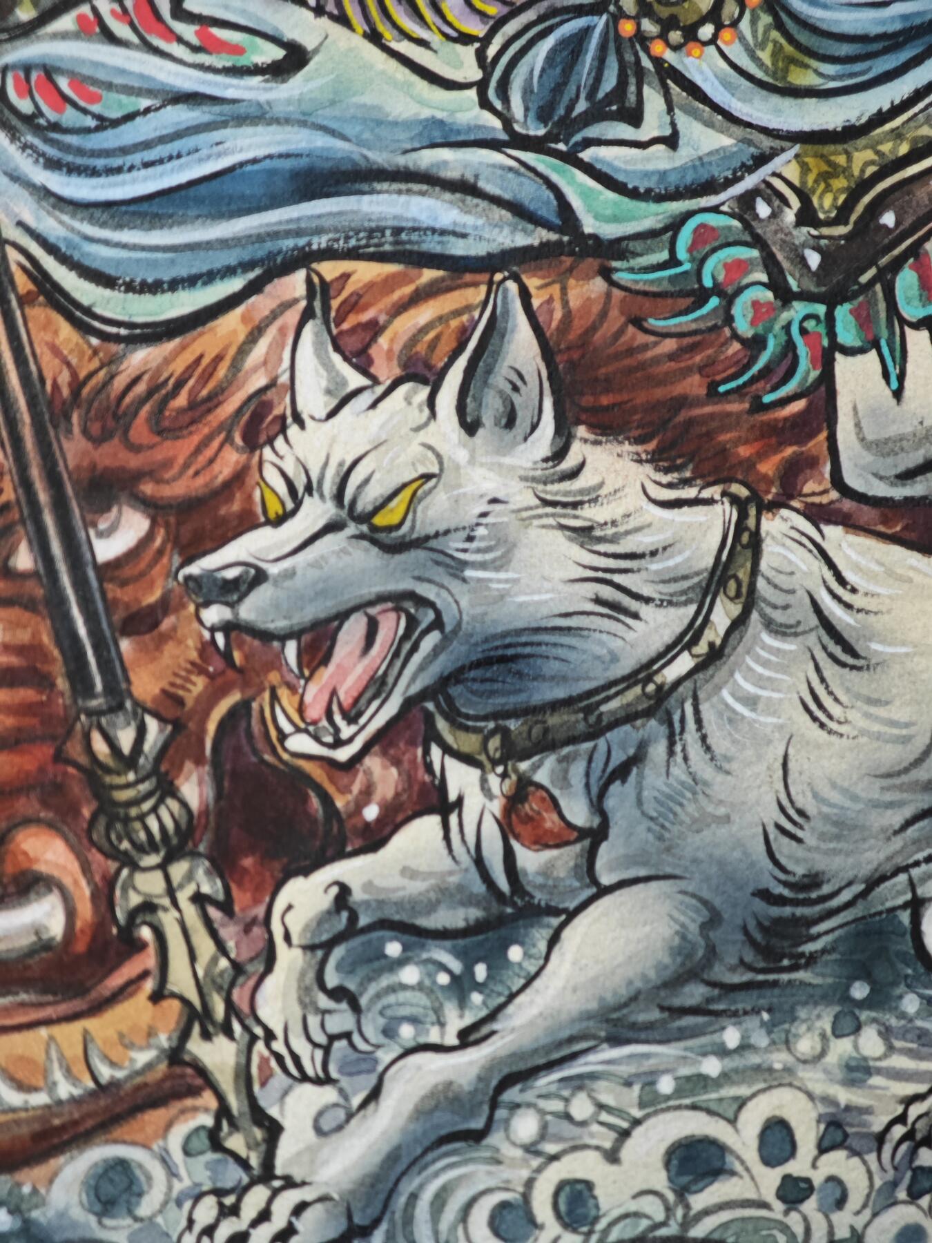 白泽拍卖卡牌手绘专场第33期（去岁千般皆如愿 今年万事定称心） 2025 梓墨手绘画 二郎神 尺寸：26.6cm*38.6cm  梓墨钤印