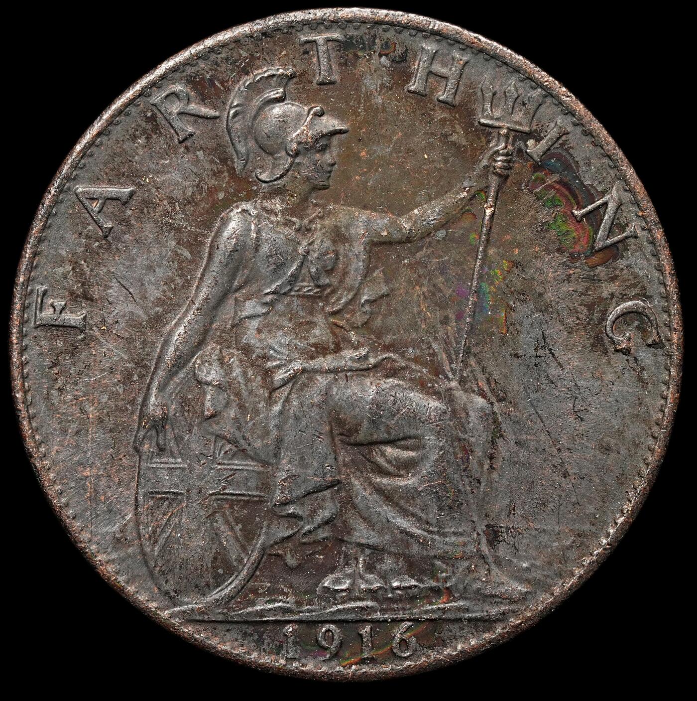 修遠堂世界钱币第106期，请看参拍说明 1916年英国1法新铜币，造币厂熏黑，未流通