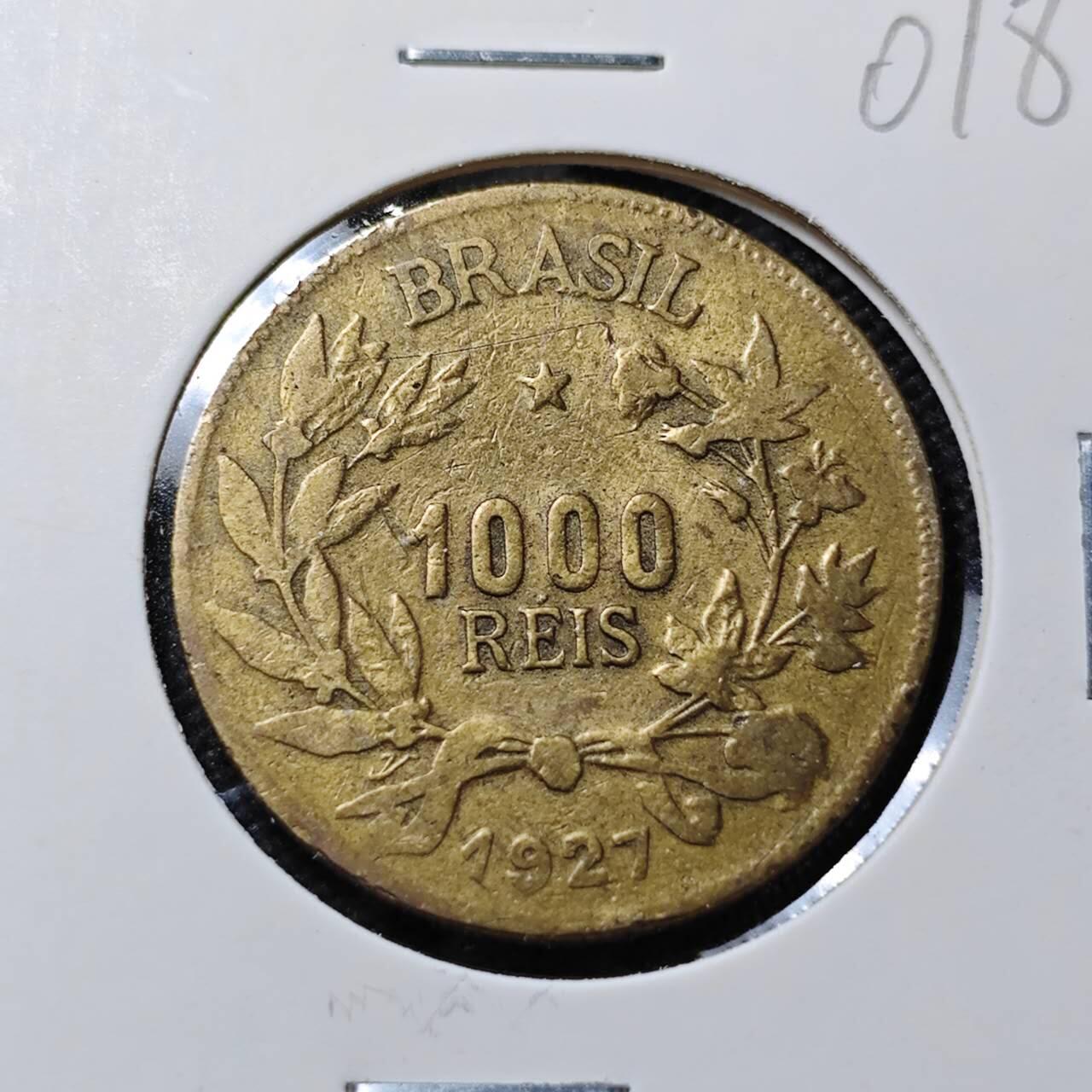 KK钱币收藏小铺   第401期 2月预留时间 周末发货  1927巴西1000瑞斯铜币