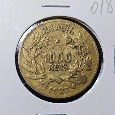 KK钱币收藏小铺   第401期 2月预留时间 周末发货 -  1927巴西1000瑞斯铜币
