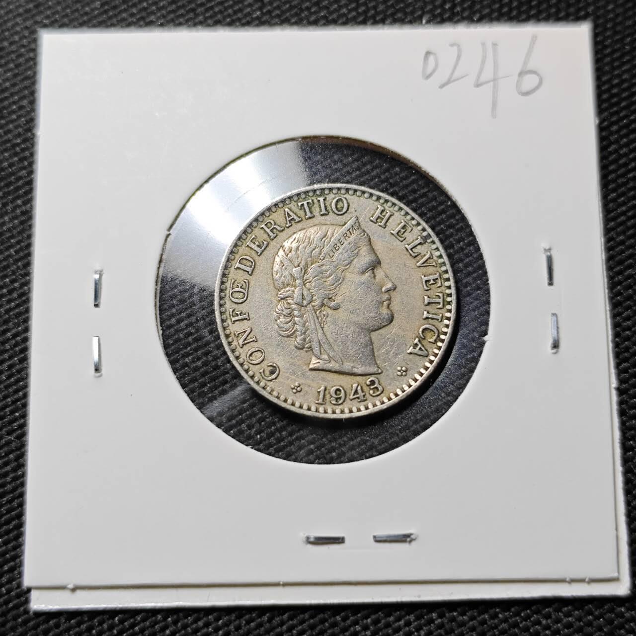 KK钱币收藏小铺   第402期 2月预留时间 周末发货  1943瑞士20分