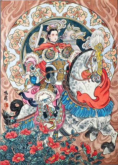 白泽拍卖卡牌手绘专场第33期（去岁千般皆如愿 今年万事定称心） - 2025 冯涛手绘画 狗-扈三娘 尺寸：30cm*41.5cm  冯涛亲签