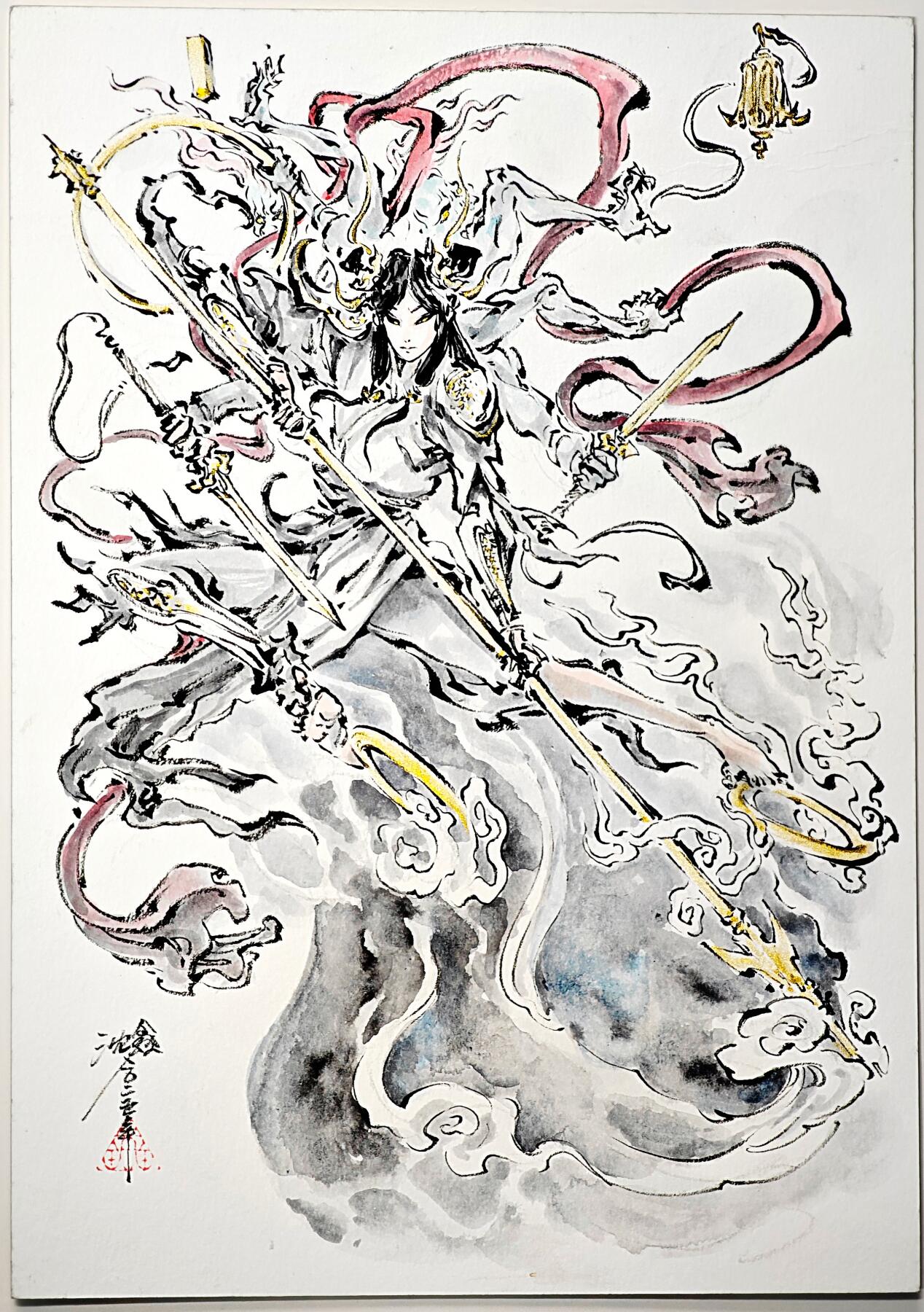 白泽拍卖卡牌手绘专场第33期（去岁千般皆如愿 今年万事定称心） 2025 沈鑫手绘画 哪吒 A4  沈鑫亲签