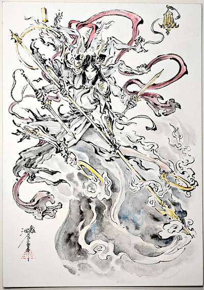 白泽拍卖卡牌手绘专场第33期（去岁千般皆如愿 今年万事定称心） - 2025 沈鑫手绘画 哪吒 A4  沈鑫亲签