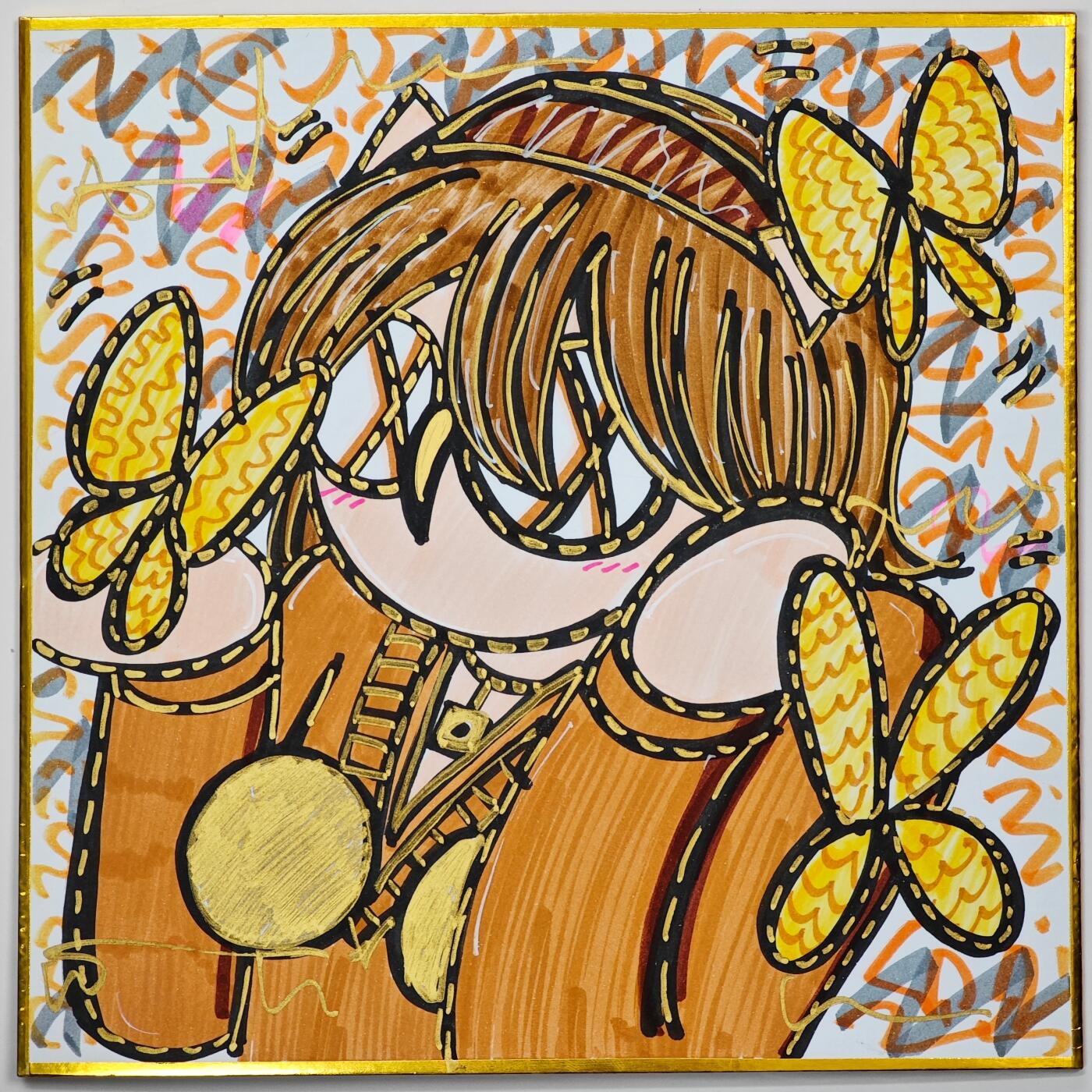 白泽拍卖卡牌手绘专场第33期（去岁千般皆如愿 今年万事定称心） 2021 waiwai手绘色纸 蝴蝶姑娘 尺寸：17.8cm*17.8cm  waiwai亲签