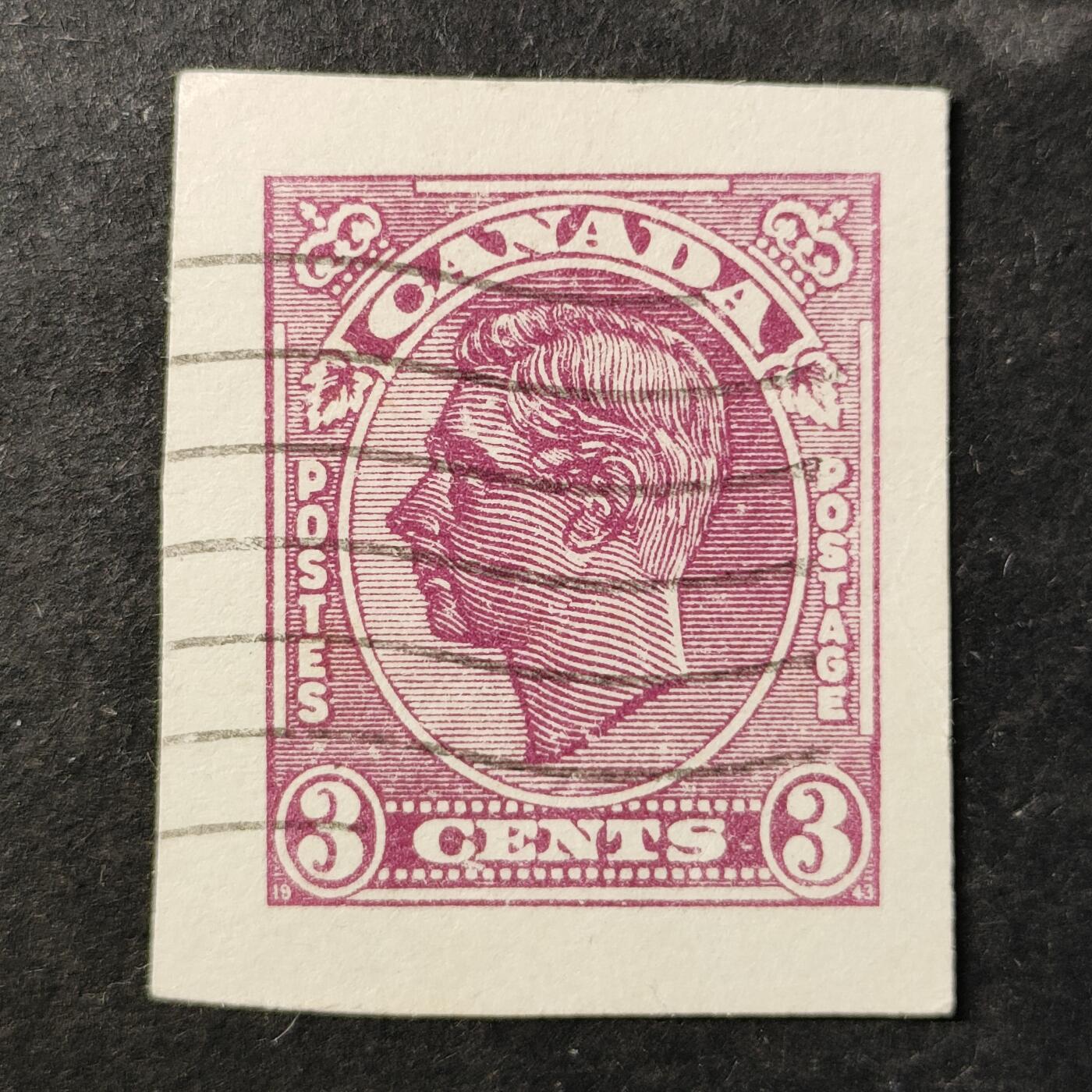 ↓君缘收藏755期☞钱币邮品↓无佣金、可寄存、满30元包邮  加拿大邮票，1942年英国国王乔治六世邮资剪片