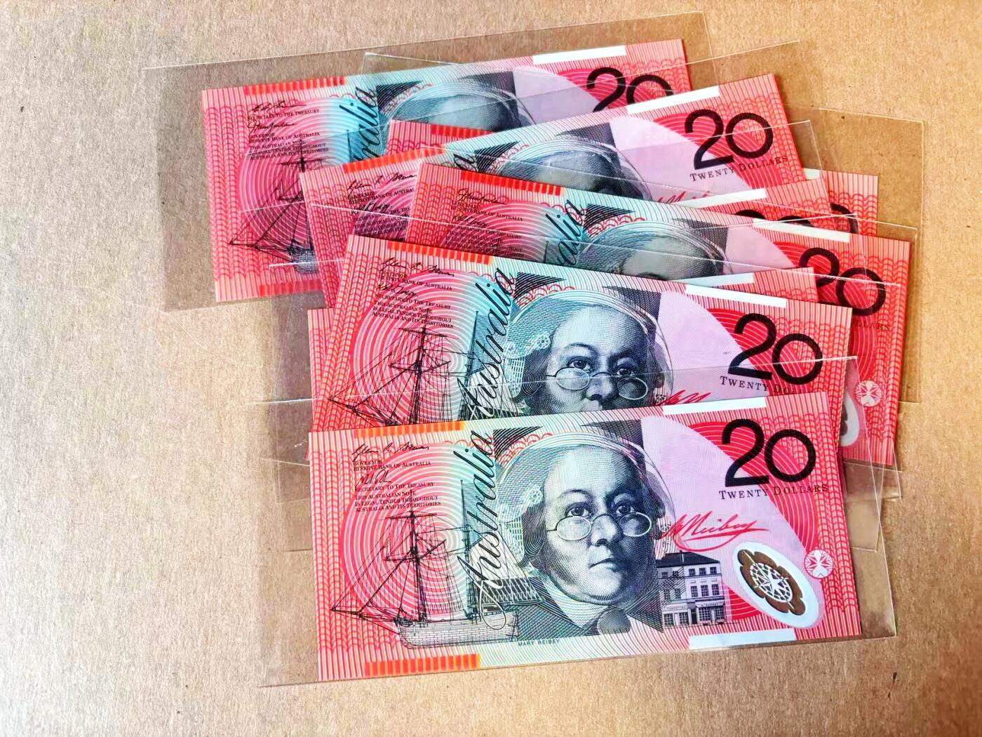  【Blue Auction】世界纸币精拍第791期——18级TOP拍卖/信誉/品质/专业/高效💫 【一组8张不同冠号】澳大利亚 20元 全新UNC