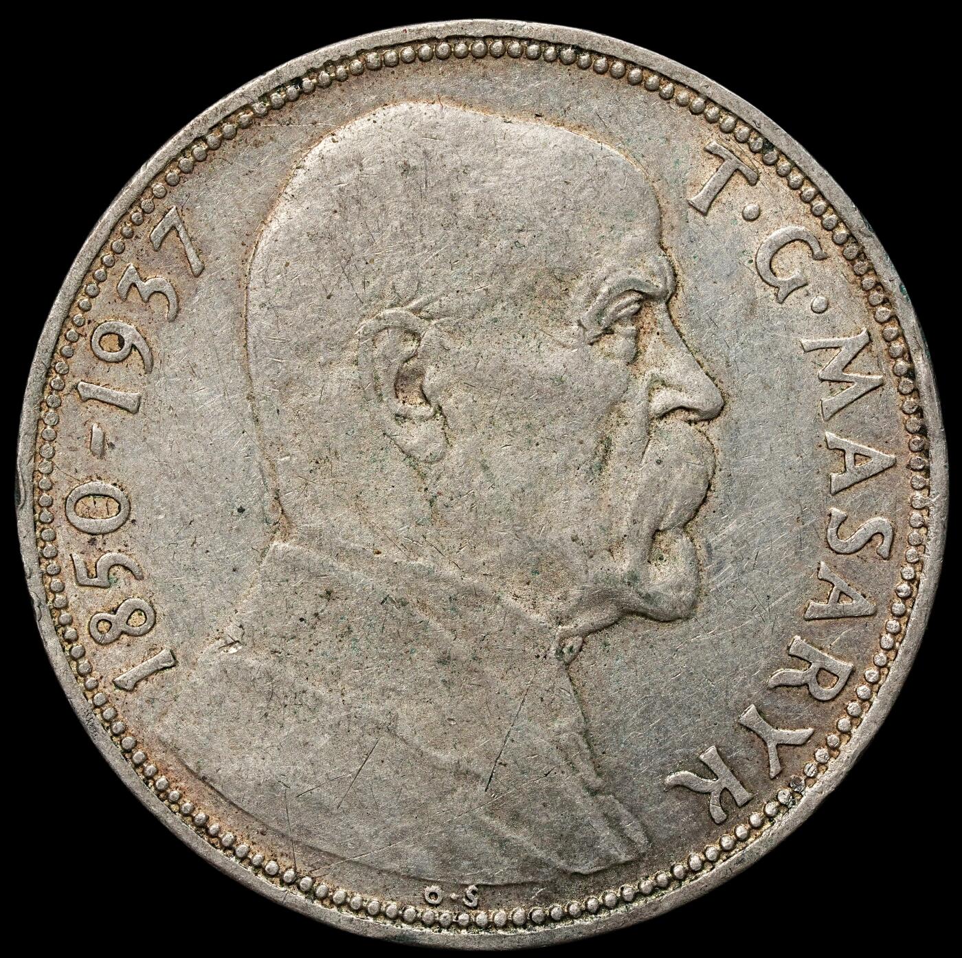 修遠堂世界钱币第106期，请看参拍说明 1937年捷克斯洛伐克首任总理托马斯・加里格・马萨里克逝世20克朗纪念银币，12g，含银70%