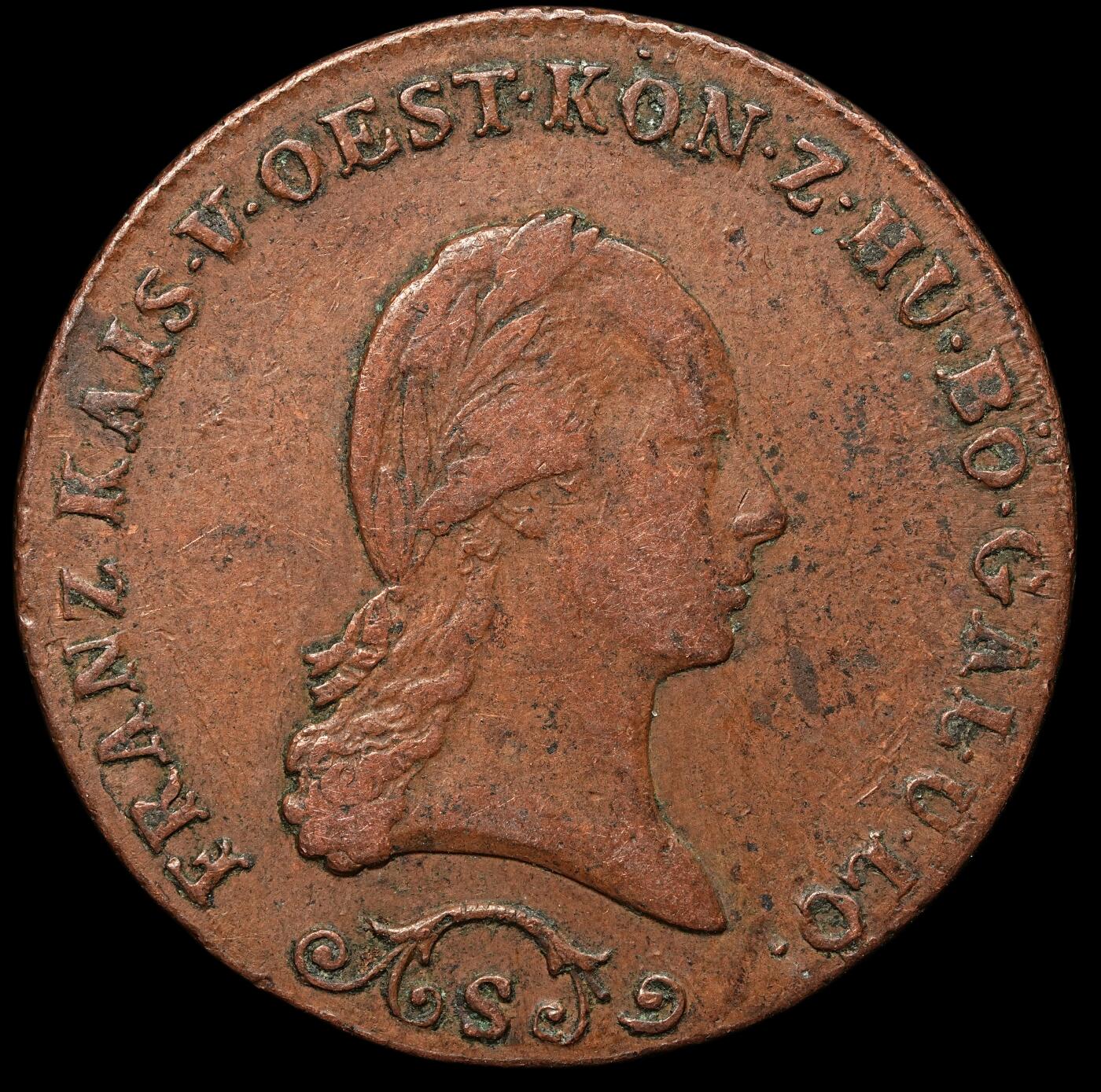 修遠堂世界钱币第106期，请看参拍说明 1812年奥匈帝国-奥地利3克鲁泽铜币 S厂铭