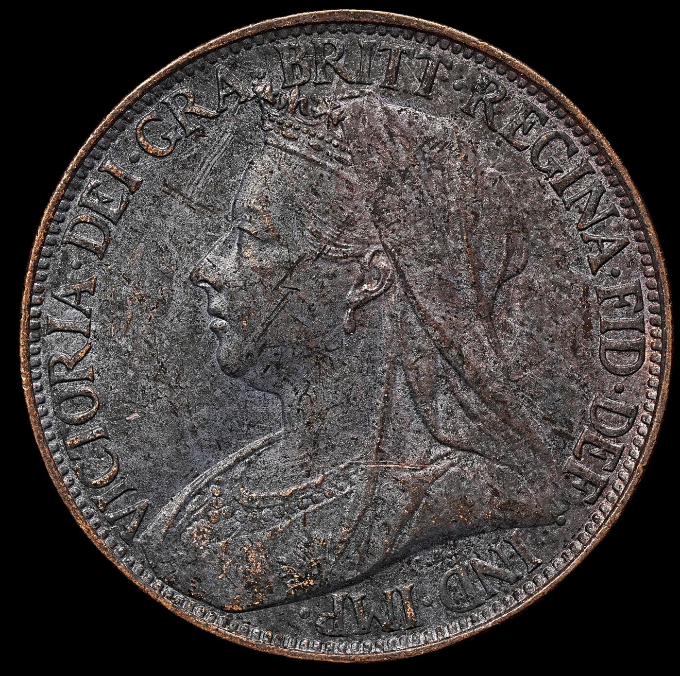 修遠堂世界钱币第106期，请看参拍说明 1899年英国1法新铜币，造币厂熏黑，未流通