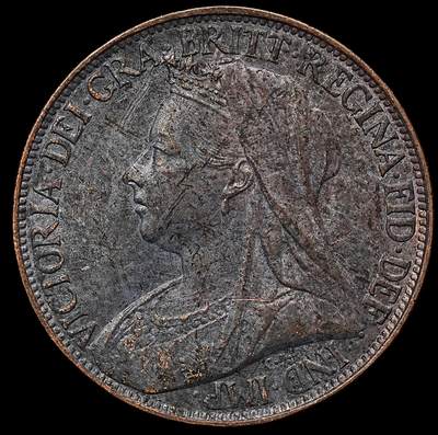 修遠堂世界钱币第106期，请看参拍说明 - 1899年英国1法新铜币，造币厂熏黑，未流通