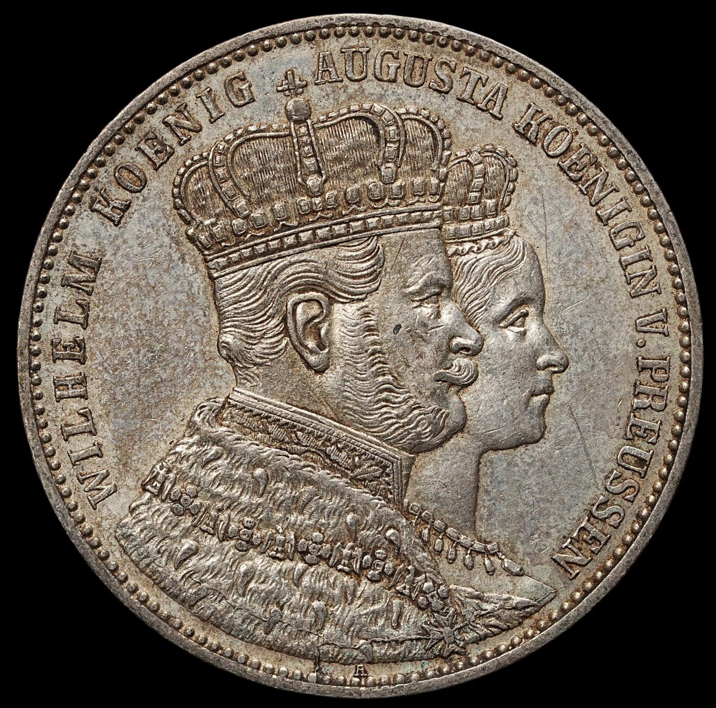 修遠堂世界钱币第106期，请看参拍说明 1861年普鲁士威廉一世加冕纪念1泰勒银币