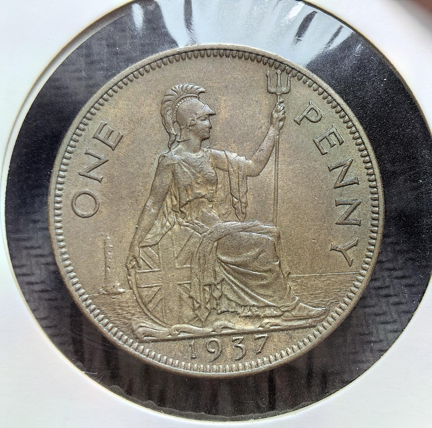 外国优质老铜币银币苏联纪念章，每周六晚九点倒数截拍，满百包邮可寄存，持续收拍 英国乔治六世1937年1 便士铜币。乔治六世于 1936 年登基，此币为其登基后首年发行，正面为国王侧面像，背面是不列颠尼亚女神像，见证了二战前英国的币制与殖民时代尾声。