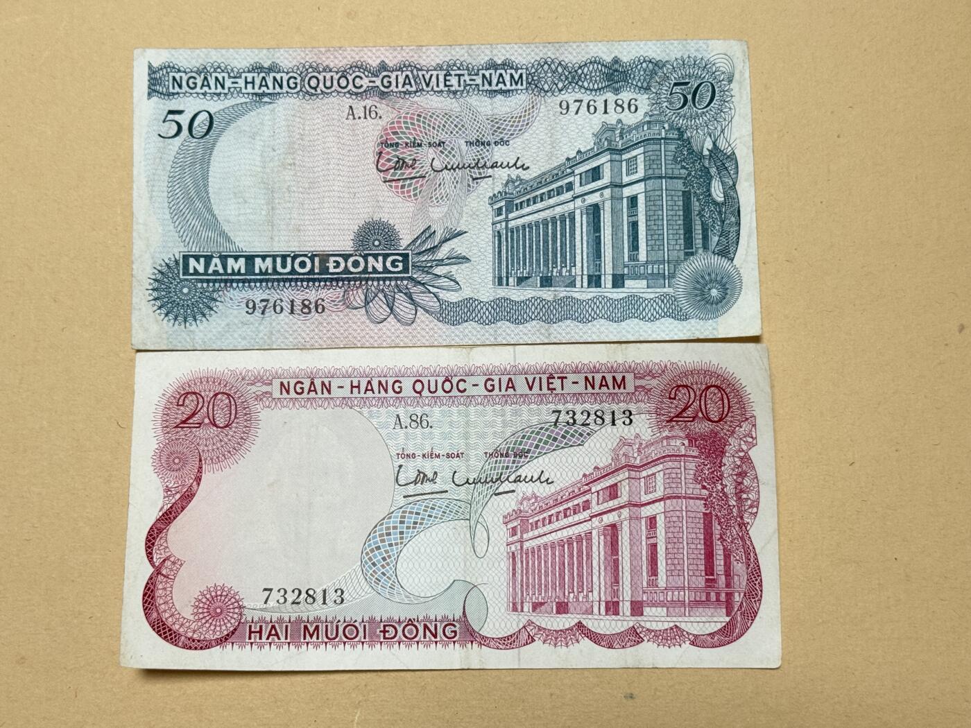 韵星假日钱币拍卖第3期 -- Rimey Holidays Coins & Banknotes Auction 3 越南共和国（南越）1970 20盾、50盾 流通品