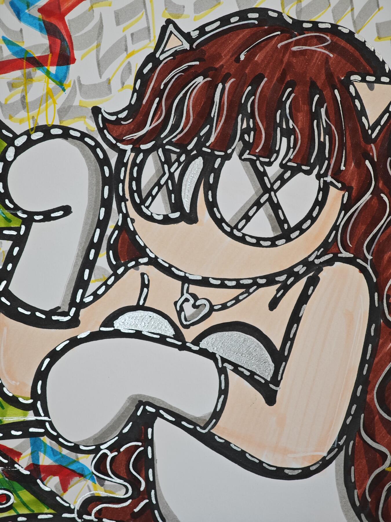 白泽拍卖卡牌手绘专场第33期（去岁千般皆如愿 今年万事定称心） 2021 waiwai手绘色纸 猫女郎 尺寸：17.8cm*17.8cm  waiwai亲签