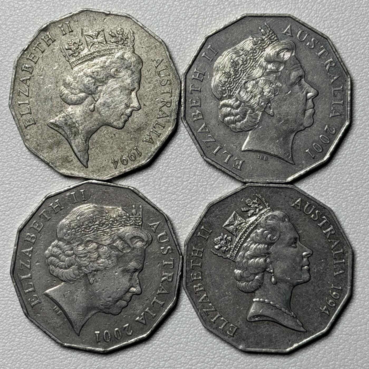 ＜星葵🌻钱币社＞硬币场·第71期·3月10日发货 澳大利亚1994、2001年50分纪念币4枚