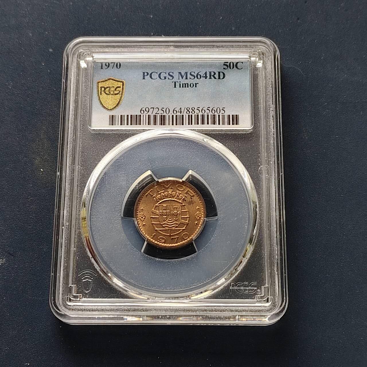 【全场包邮】纯粹捡漏拍509场 【收藏级】葡属帝汶1970年50分铜币-PCGS MS64 RD（最高分66）