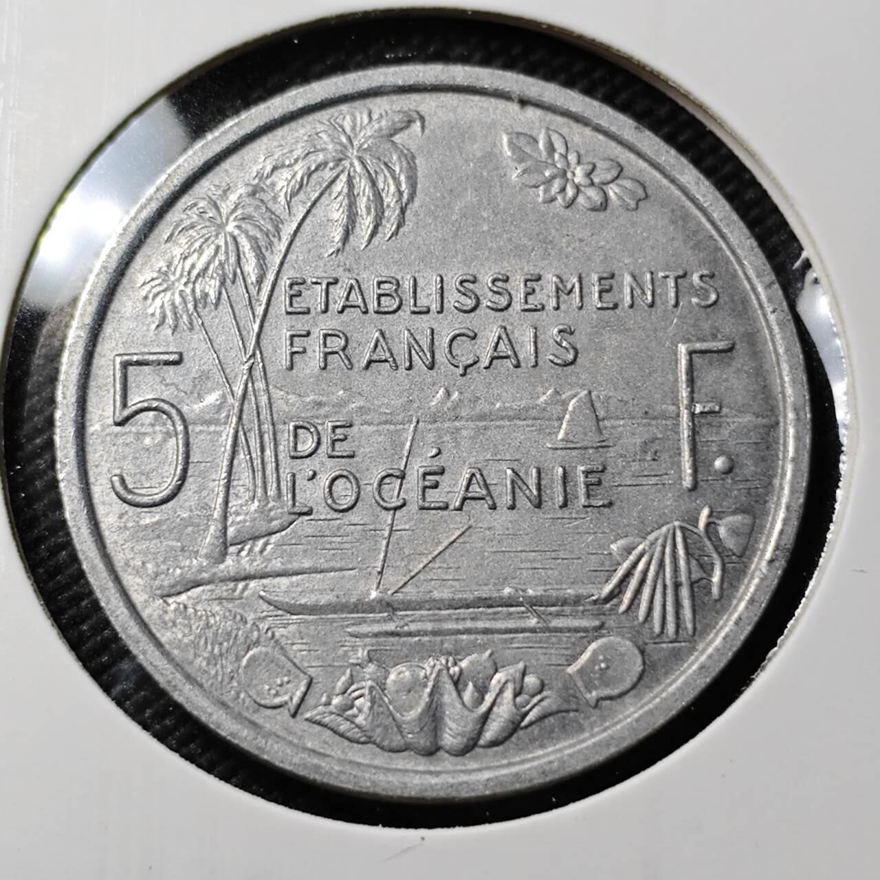 KK钱币收藏小铺   第401期 2月预留时间 周末发货  1952法属波利尼西亚5法郎