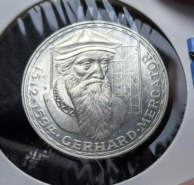 外国优质老铜币银币苏联纪念章，每周六晚九点倒数截拍，满百包邮可寄存，持续收拍 - 联邦德国1969年5马克纪念银币11.2克625银纯银价150元，为纪念地图学家格哈德・墨卡托逝世 375 周年而铸。墨卡托创立 “墨卡托投影”，被誉为 “现代地图学之父”，此币是对地理科学史的致敬。