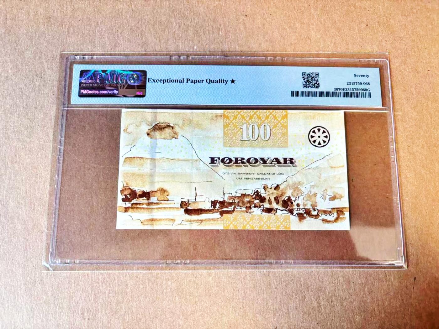  【Blue Auction】世界纸币精拍第791期——18级TOP拍卖/信誉/品质/专业/高效💫 【无47 冠军分】法罗群岛 2011年100克朗 PMG70EPQ星星 满分