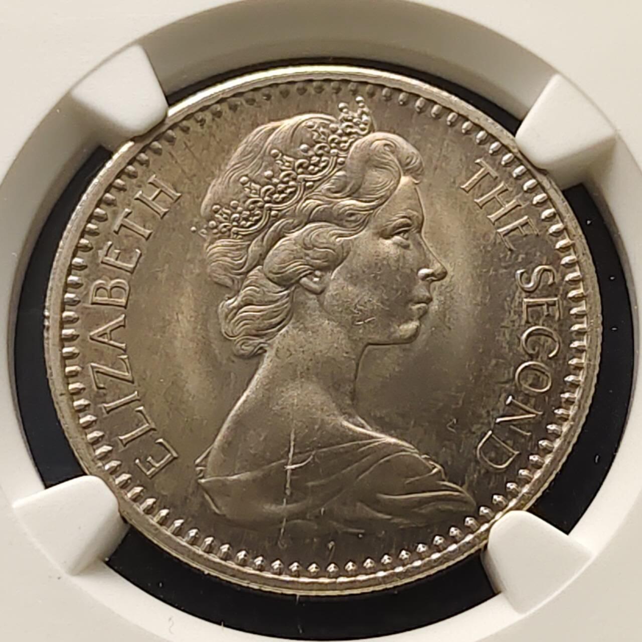 【全场包邮】纯粹捡漏拍509场 【收藏级·稀少】英属罗德西亚1964年女王25分/2先令6便士双面值精制币-量2080-NGC PF64