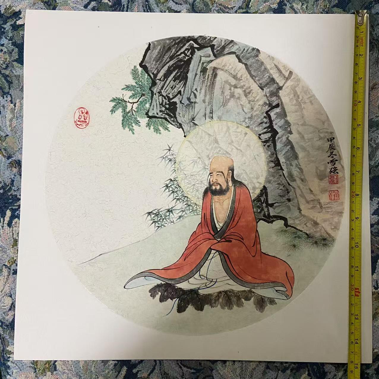 白泽拍卖卡牌手绘专场第33期（去岁千般皆如愿 今年万事定称心） 2024 刘雪强手绘画 达摩 有外框 尺寸：38cm*38cm  刘雪强亲签