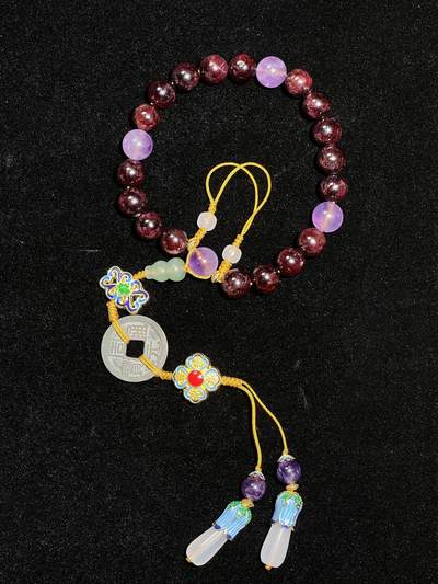 【崇觀宣和】周元通宝-佛钱古钱币十八子手持石榴石手串 【崇觀宣和】周元通宝-佛钱古钱币十八子手持石榴石手串