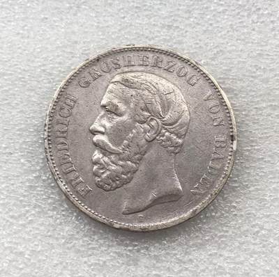 世界钱币专场拍卖 每周二开拍 - 1876年德国巴登弗里德里希短翅5马克银币