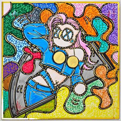 白泽拍卖卡牌手绘专场第33期（去岁千般皆如愿 今年万事定称心） - 2021 waiwai手绘色纸 赛博 尺寸：17.8cm*17.8cm  waiwai亲签