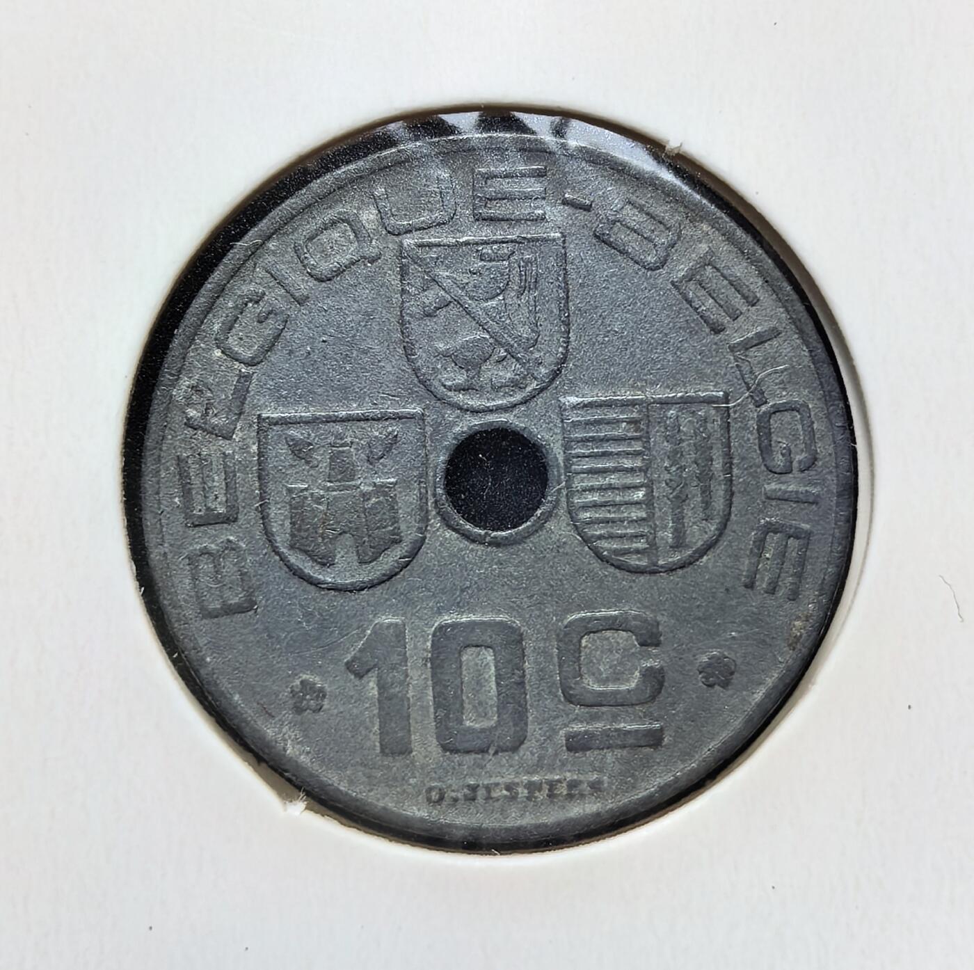 外国优质老铜币银币苏联纪念章，每周六晚九点倒数截拍，满百包邮可寄存，持续收拍 二战德占比利时1942年10分，为战时应急发行。因铜、银等金属被征用，改用纯锌铸造，正面为省徽与面值，背面是王冠纹章，1941-1946 年流通，是纳粹占领时期的货币见证。