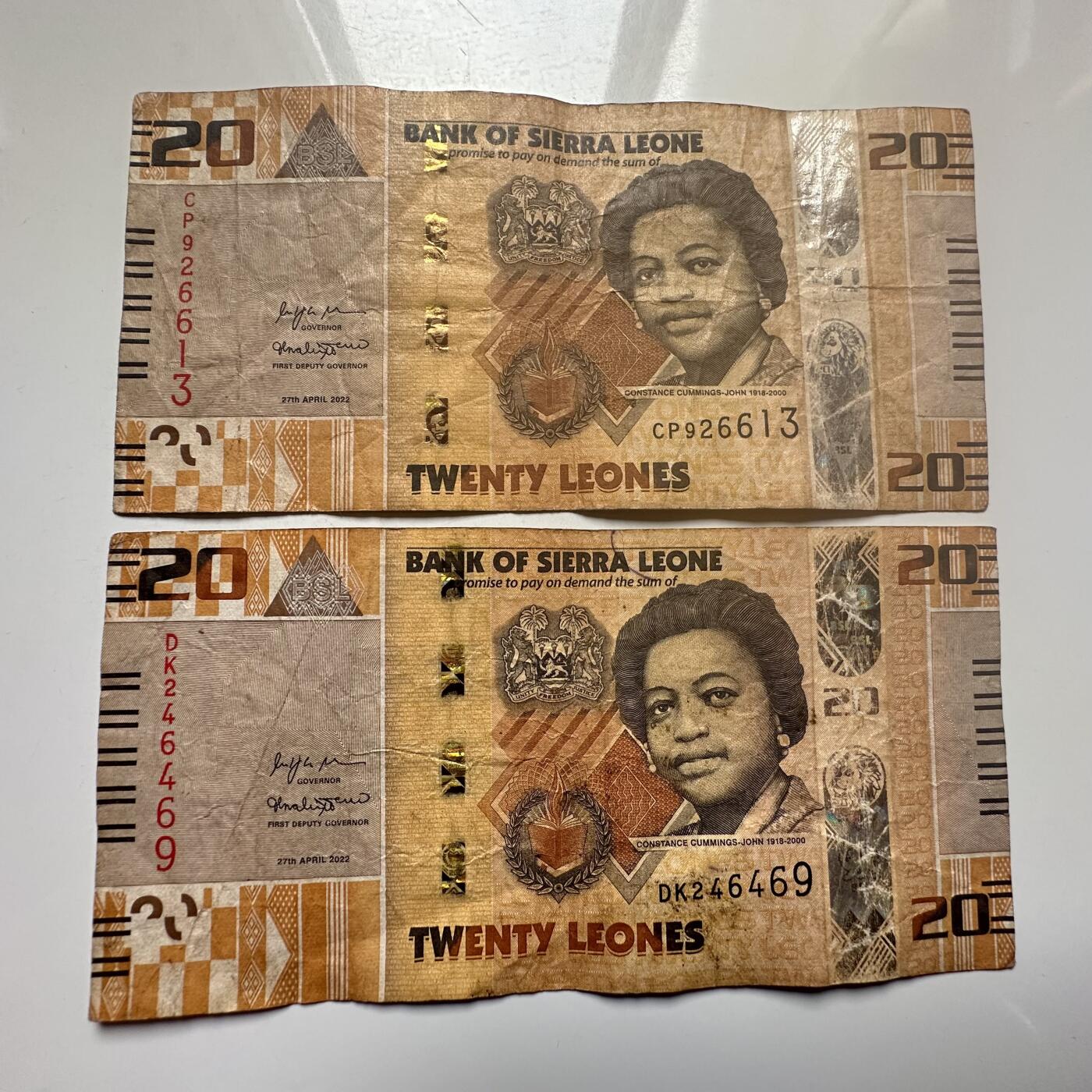 🌹外币初藏🌹🐯2026年第25场  每周二四六晚8️⃣点 接代拍 塞拉利昂2022年20利昂 2张--1