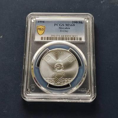 【全场包邮】纯粹捡漏拍509场 - 【收藏级·亚军分】斯洛伐克1994年200克朗诺曼底登陆50周年纪念银币【34毫米20克75%】-PCGS MS68（更高分仅1枚）