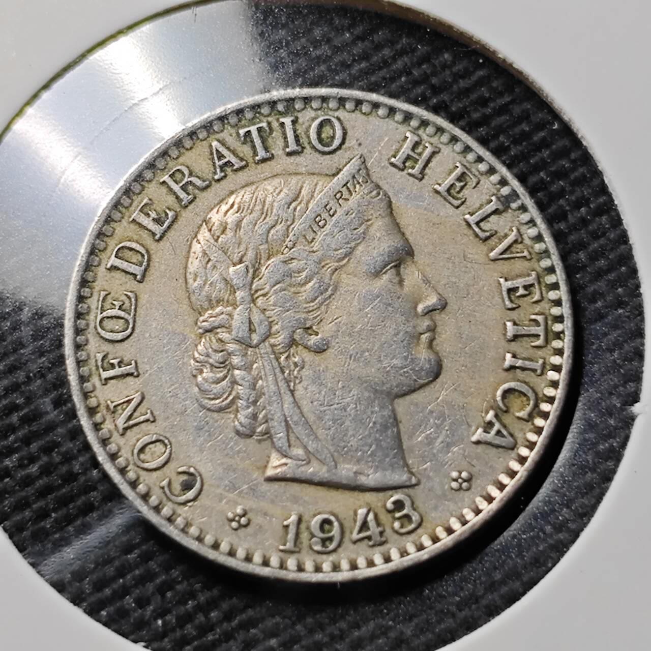 KK钱币收藏小铺   第402期 2月预留时间 周末发货  1943瑞士20分