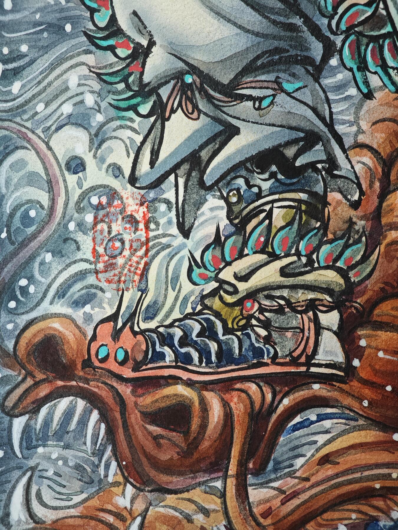 白泽拍卖卡牌手绘专场第33期（去岁千般皆如愿 今年万事定称心） 2025 梓墨手绘画 二郎神 尺寸：26.6cm*38.6cm  梓墨钤印