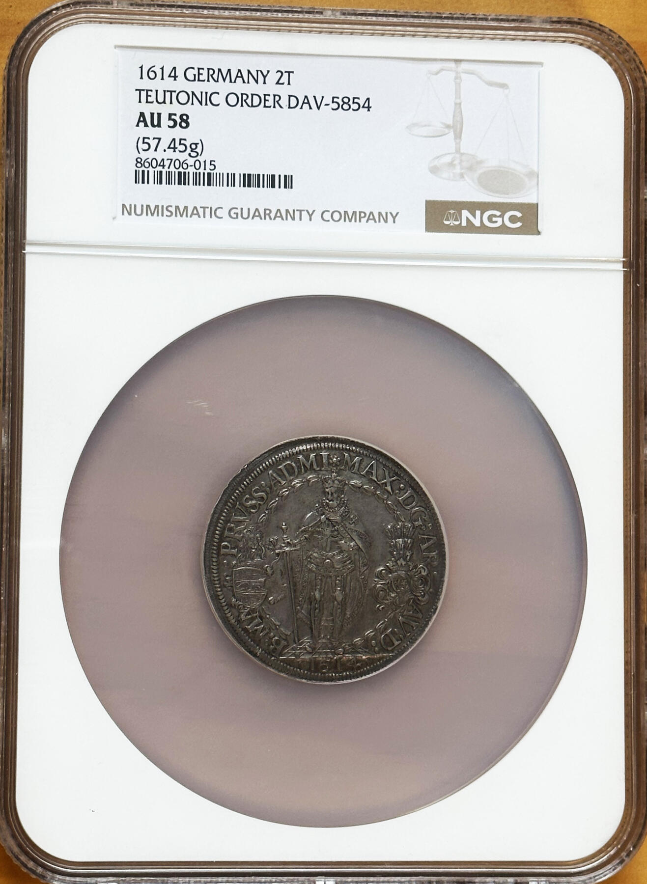 NGC-AU58 1614条顿骑士团2泰勒大银币 57.45克亚军分
